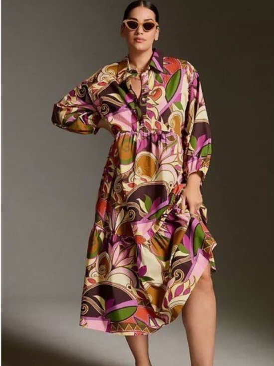 Anthropologie Dresses & Skirts - Anthropologie Maeve The Bettina Tiered Shirt Dress Purple Motif Size 2X